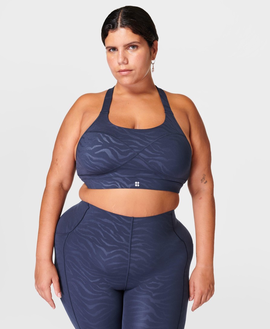 SWEATY BETTY Underwear | Power Medium Support Sports Br Sb8993Ae Blue-Tiger-Emboss-Pr