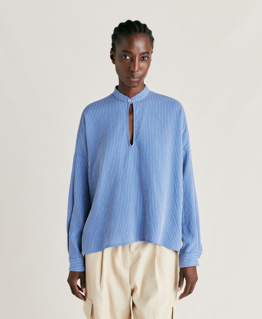 MOMONI Tops & Shirts | Blouse Mobl005 Zoe Blouse Azzurro-Panna