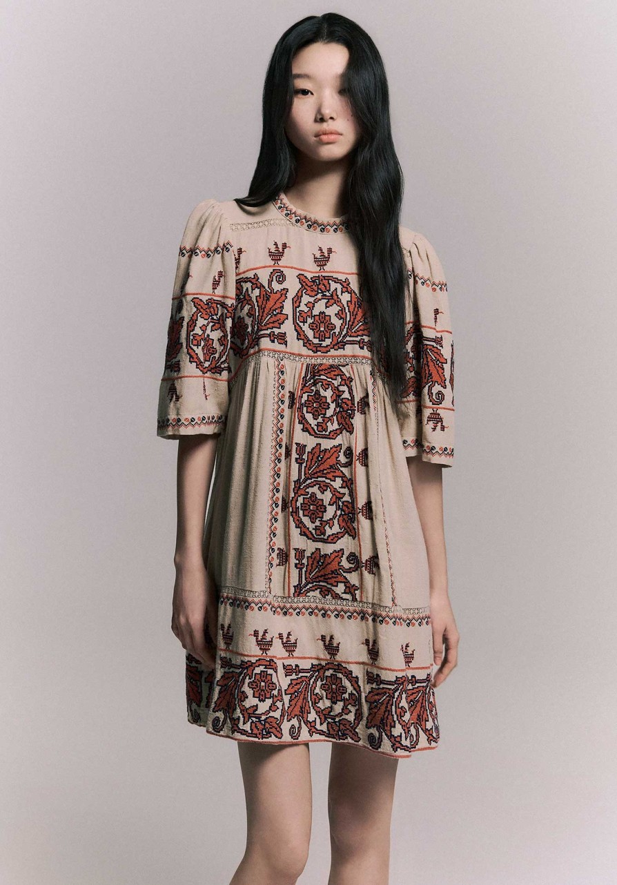 SEA NY Dresses & Jumpsuits | Dress Beena Embroidery Ss24-083 Taupe