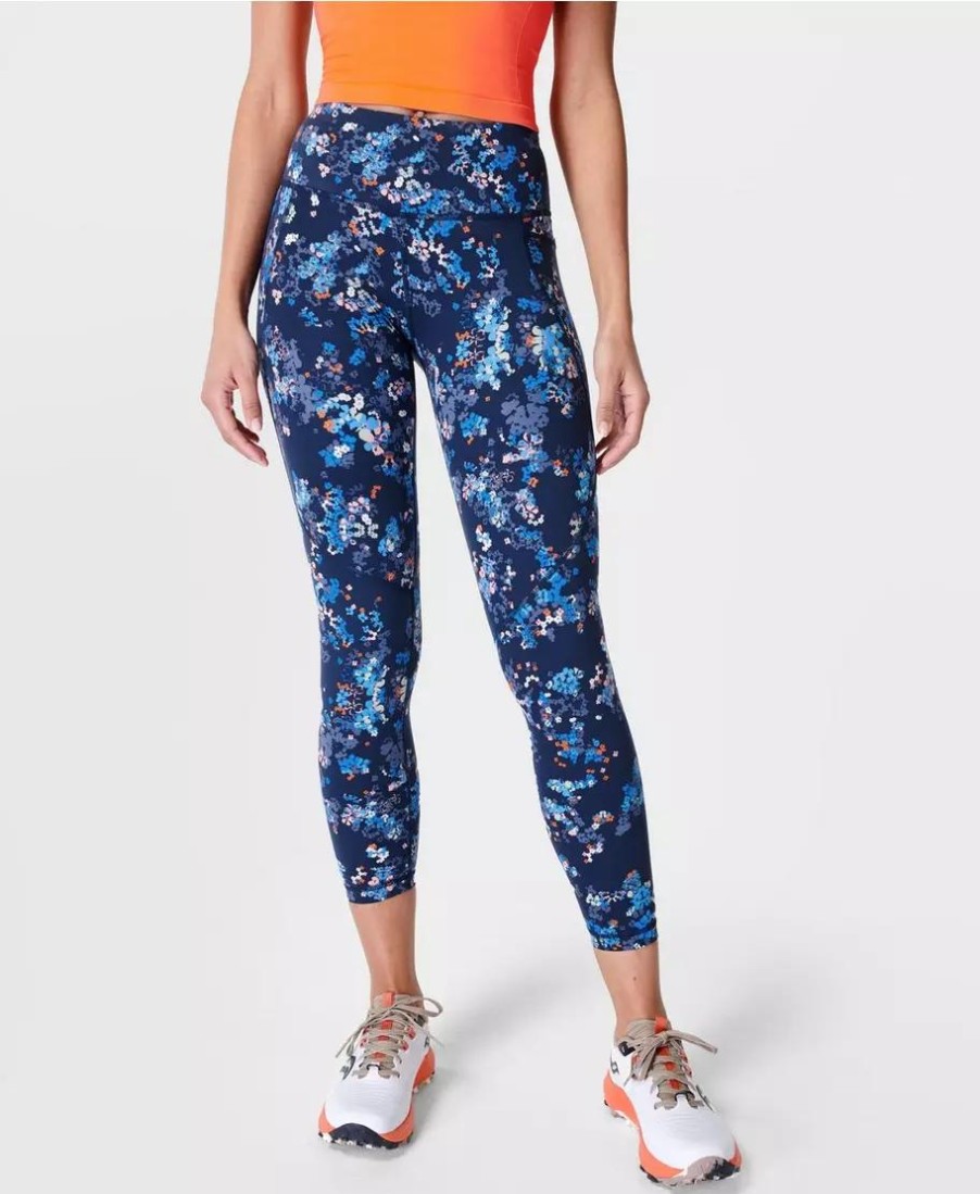 SWEATY BETTY Leggings | Power 7/8 Workout Leggings Sb5400A 78 Blue-Floral-Kaleidos