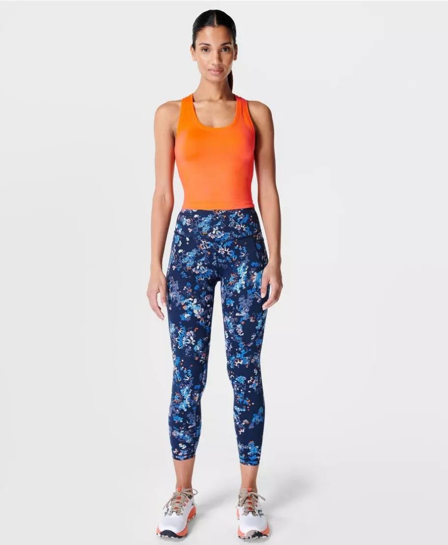 SWEATY BETTY Leggings | Power 7/8 Workout Leggings Sb5400A 78 Blue-Floral-Kaleidos