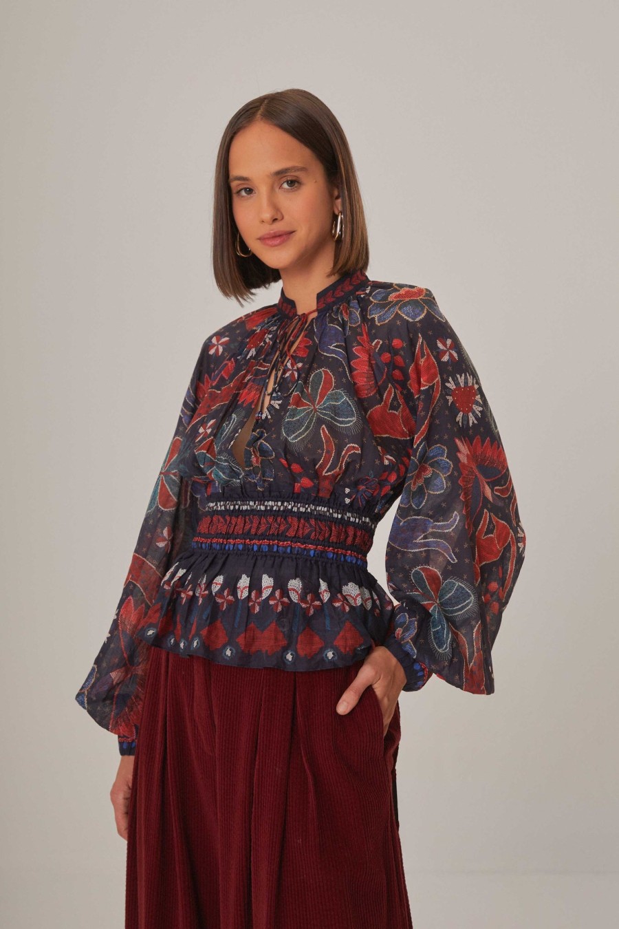 FARM RIO Tops & Shirts | Tropical Shine Dark Blouse 314667 Shine-Dark-Blue