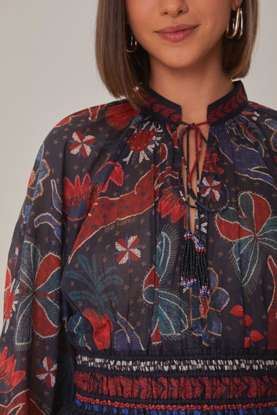 FARM RIO Tops & Shirts | Tropical Shine Dark Blouse 314667 Shine-Dark-Blue