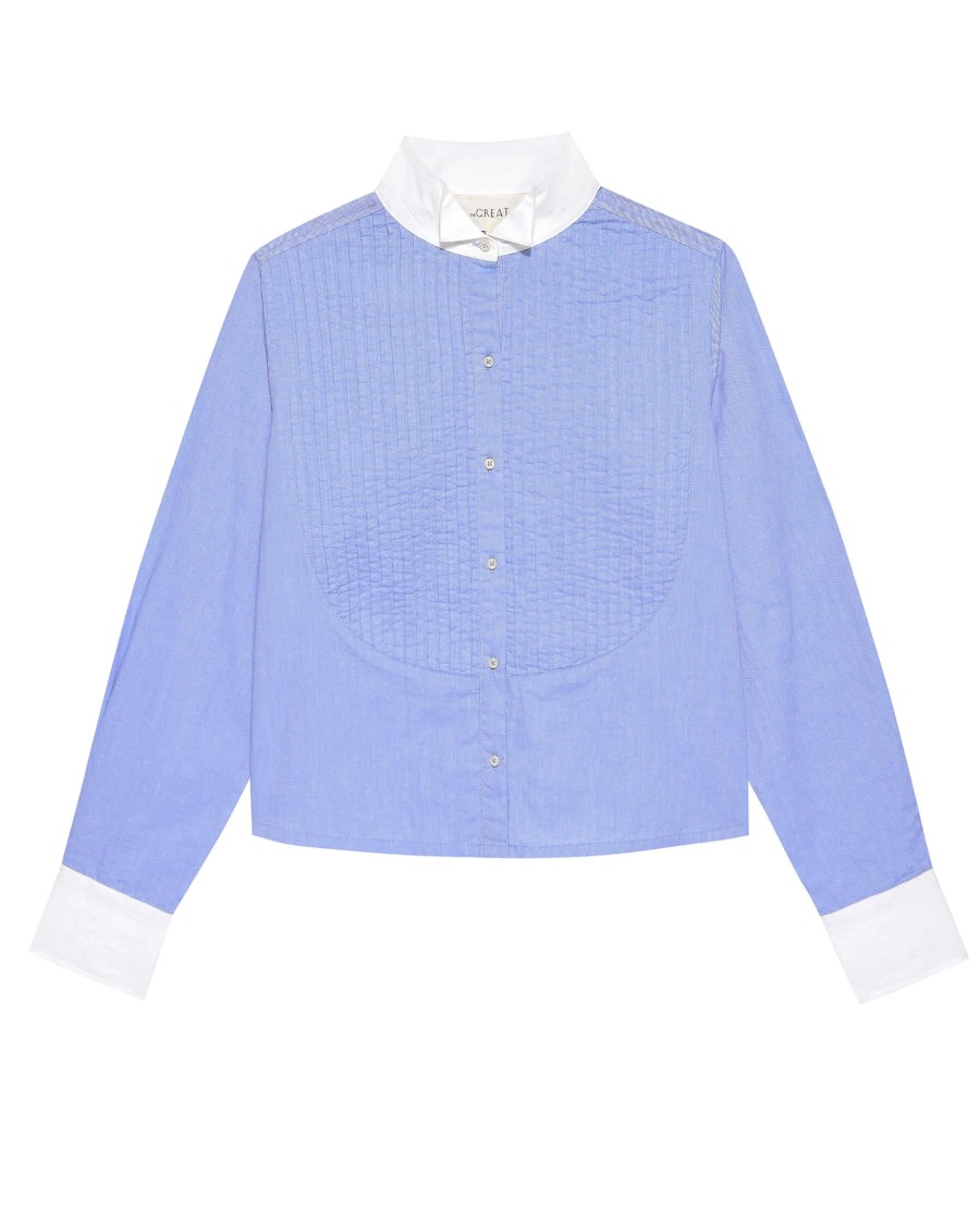 THE GREAT Tops & Shirts | Blouse T1247844 Pleated Tux Blue-Oxford-White