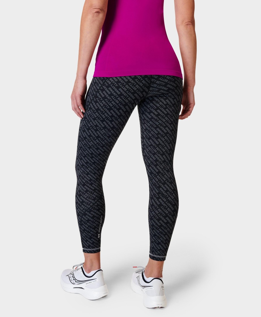 SWEATY BETTY Leggings | Power Pro Workout 7/8 Leggings Sb9051A78 Grey-Glitch-Typograp