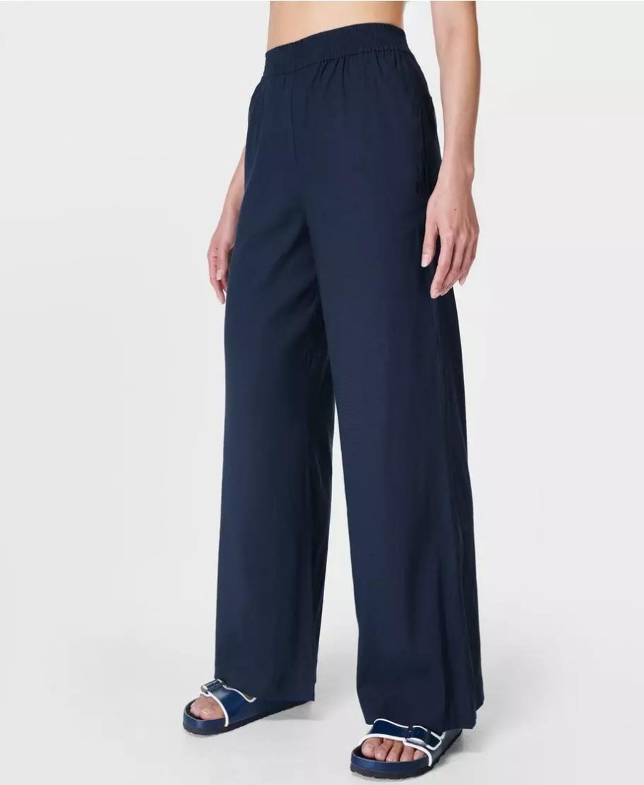 SWEATY BETTY Pants & Shorts | Summer Stretch Linen Wide Leg Sb9136 Navy-Blue