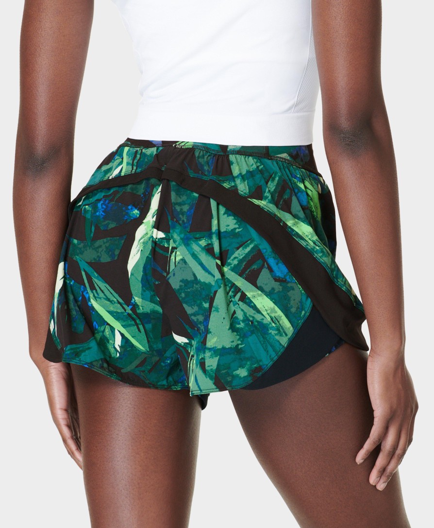 SWEATY BETTY Pants & Shorts | Tempo Run Shorts Print Sb8828Aa Green-Areca-Palm-Pri