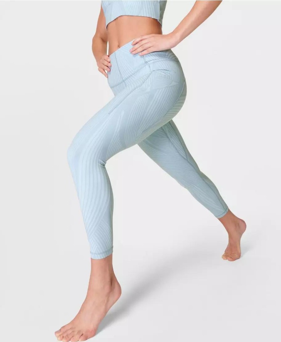 SWEATY BETTY Leggings | Super Soft 7/8 Yoga Leggings Sb6916A 78 Sky-Blue-Wave-Print