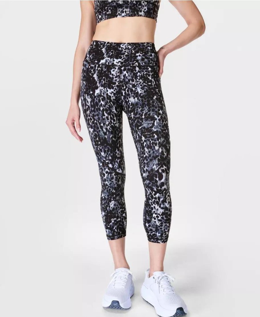 SWEATY BETTY Leggings | Power Cropped Workout Leggings Sb4564Ap Grey-Dapple-Print