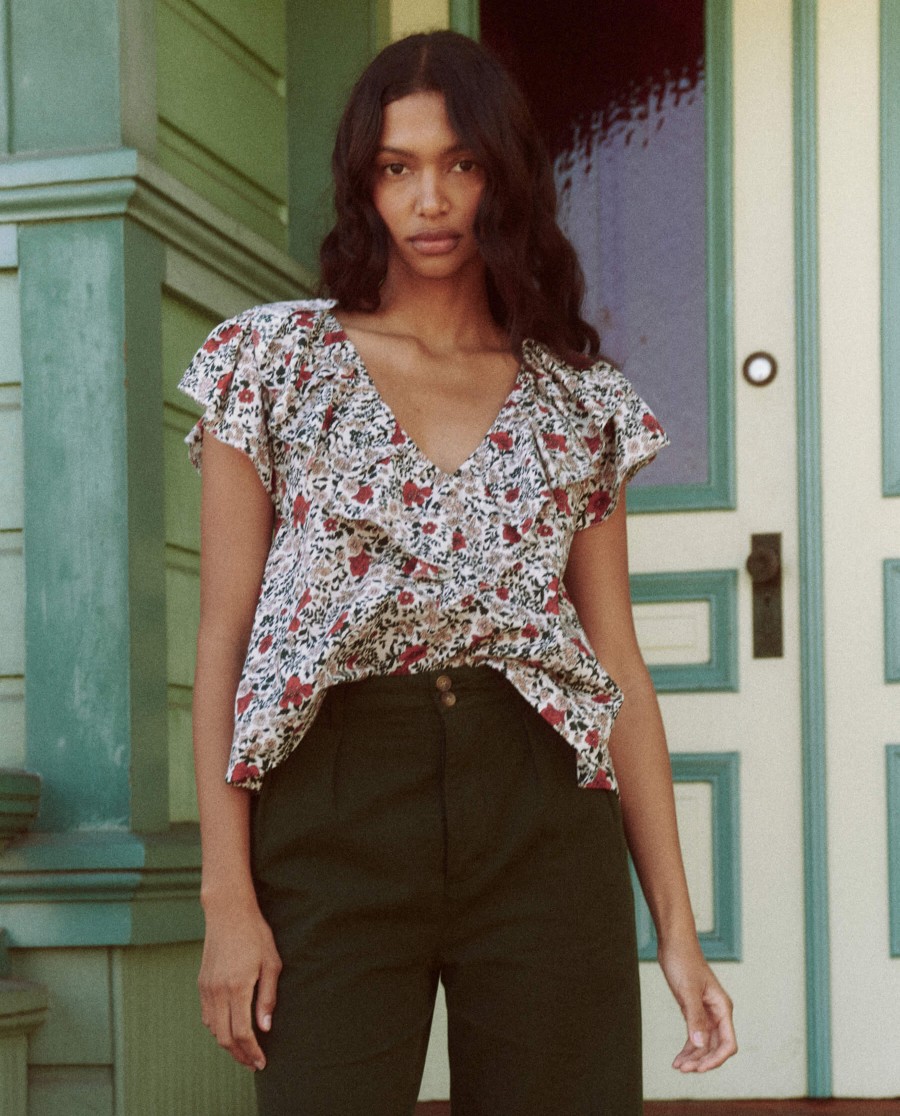 THE GREAT Tops & Shirts | Blouse The Topiary T Topiary Top Cream-Mesa-Floral