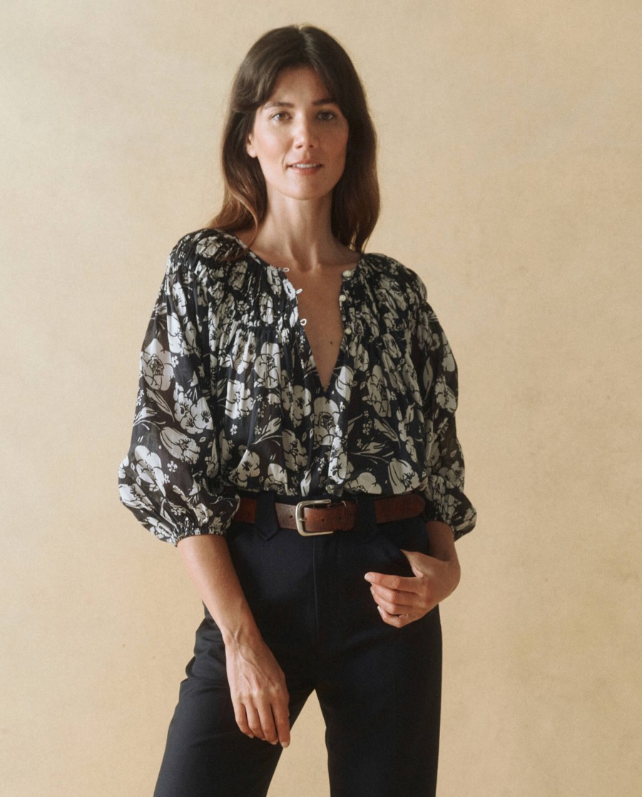 THE GREAT Tops & Shirts | Blouse The Swift Top Navy-Whisper-Floral