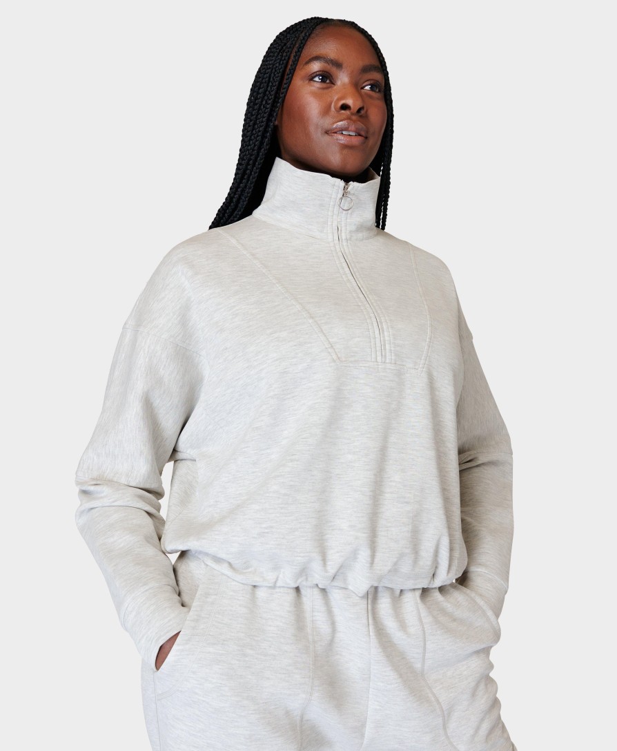 SWEATY BETTY Sweaters & Cardigans | Sand Wash Funnel Neck Half Zip Sb9531B Ice-Grey-Marl