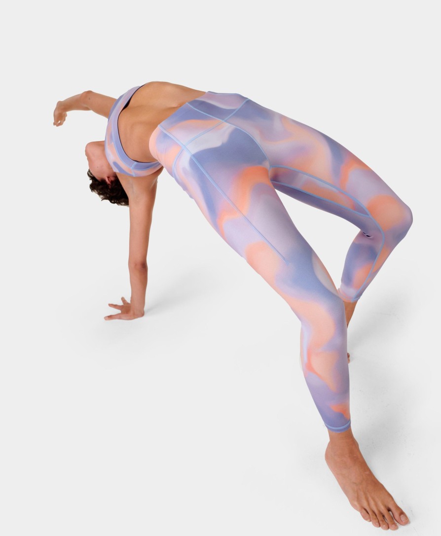 SWEATY BETTY Leggings | Soft Sculpt 7/8 Yoga Leggings Sb6916A 78 Orange-Cloud-Print