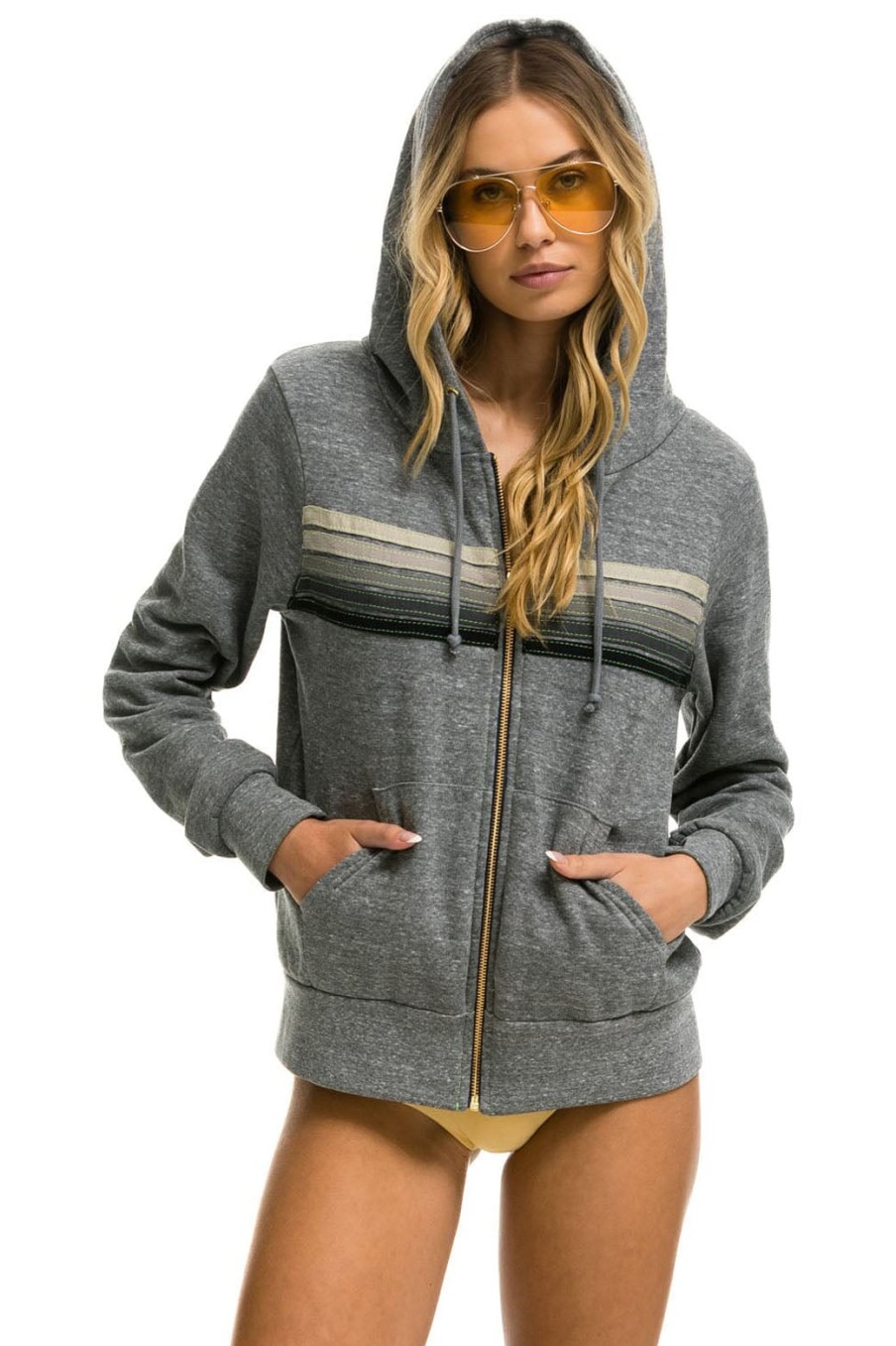 AVIATOR NATION Jackets | Jacket 5 Stripe Hood Hdrs5 Heather-Grey-Grey