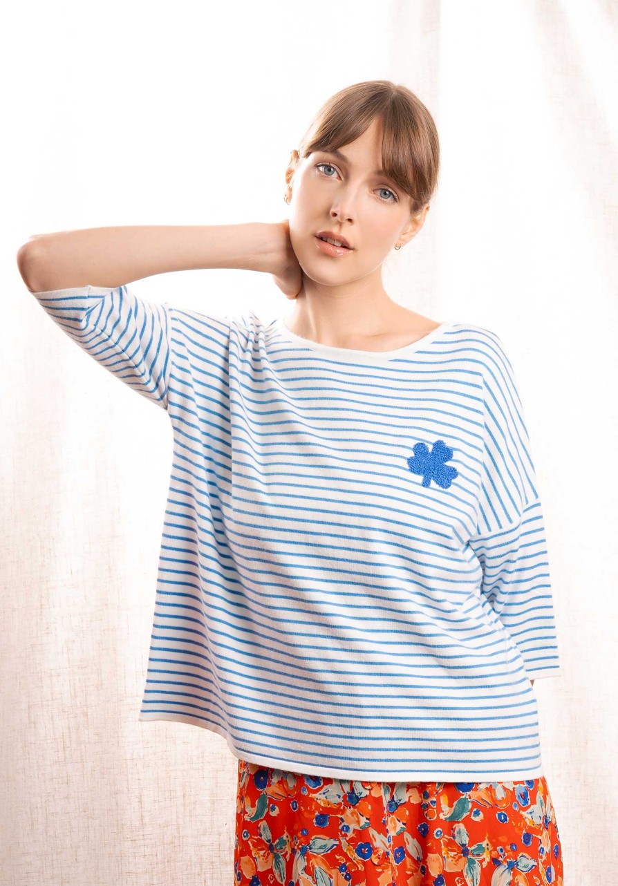 CLEMENCE Tops & Shirts | Tshirt 65320 White-Blue