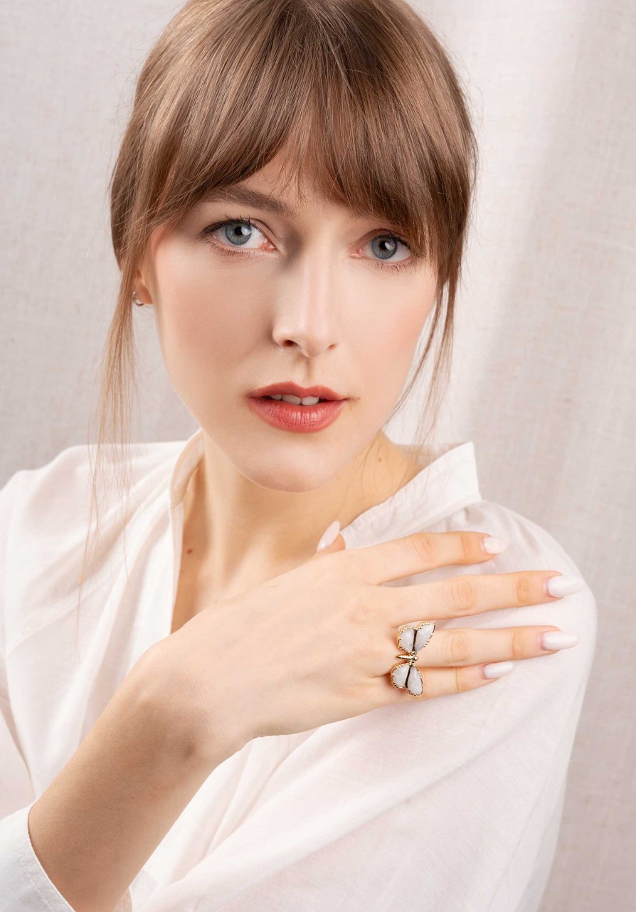 AU FIL DE LO All Jewelry | Ring Papillon Labradorite-Blanche