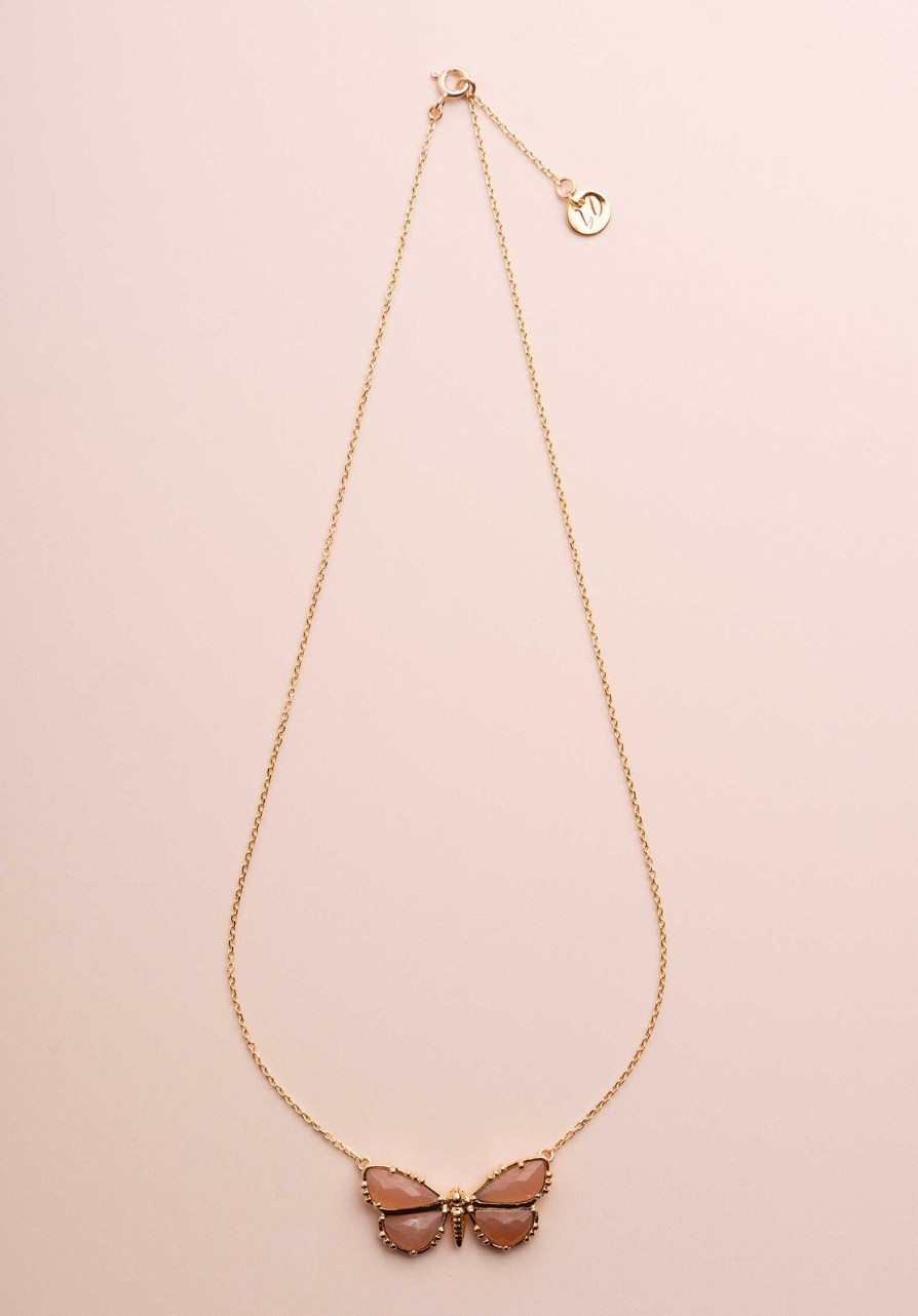 AU FIL DE LO All Jewelry | Necklace Papillon Papillon Neck Pierre-De-Lune-Nude