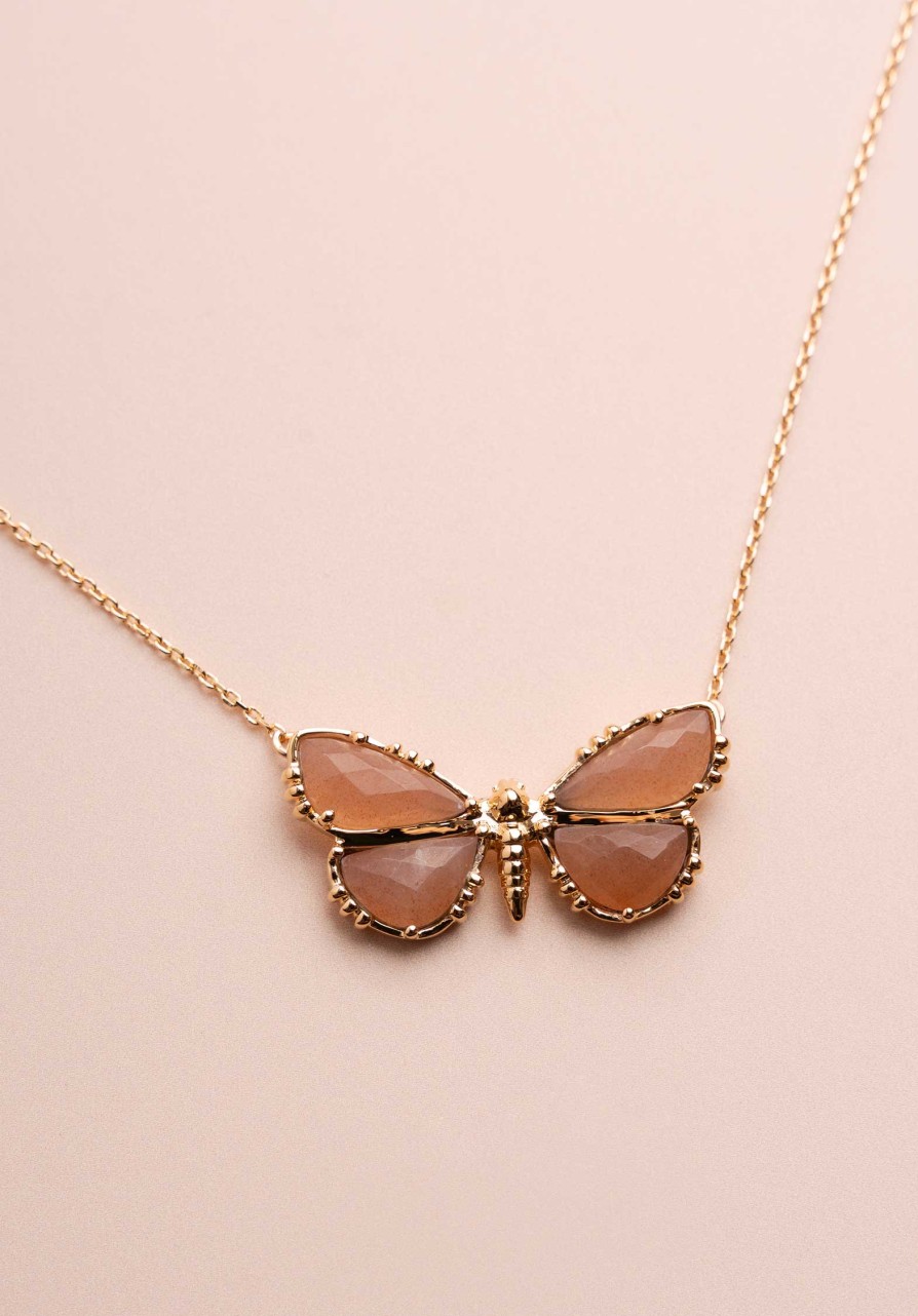 AU FIL DE LO All Jewelry | Necklace Papillon Papillon Neck Pierre-De-Lune-Nude