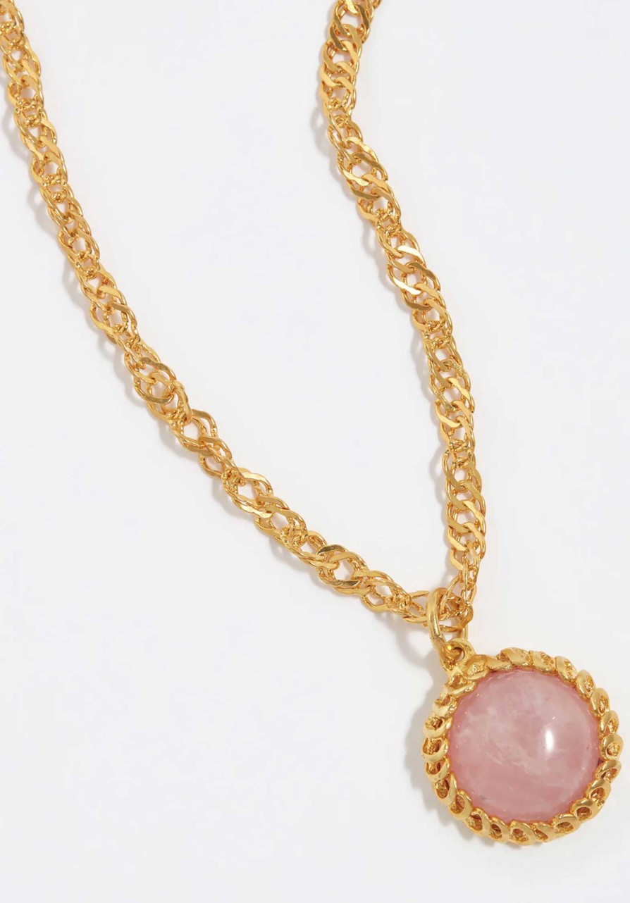 SORU All Jewelry | Necklace Rose Quartz Neck Gold-Pink