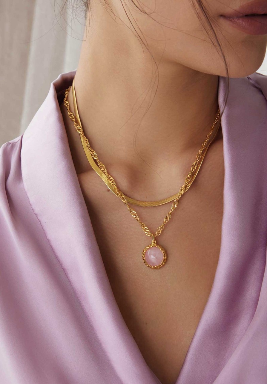 SORU All Jewelry | Necklace Rose Quartz Neck Gold-Pink