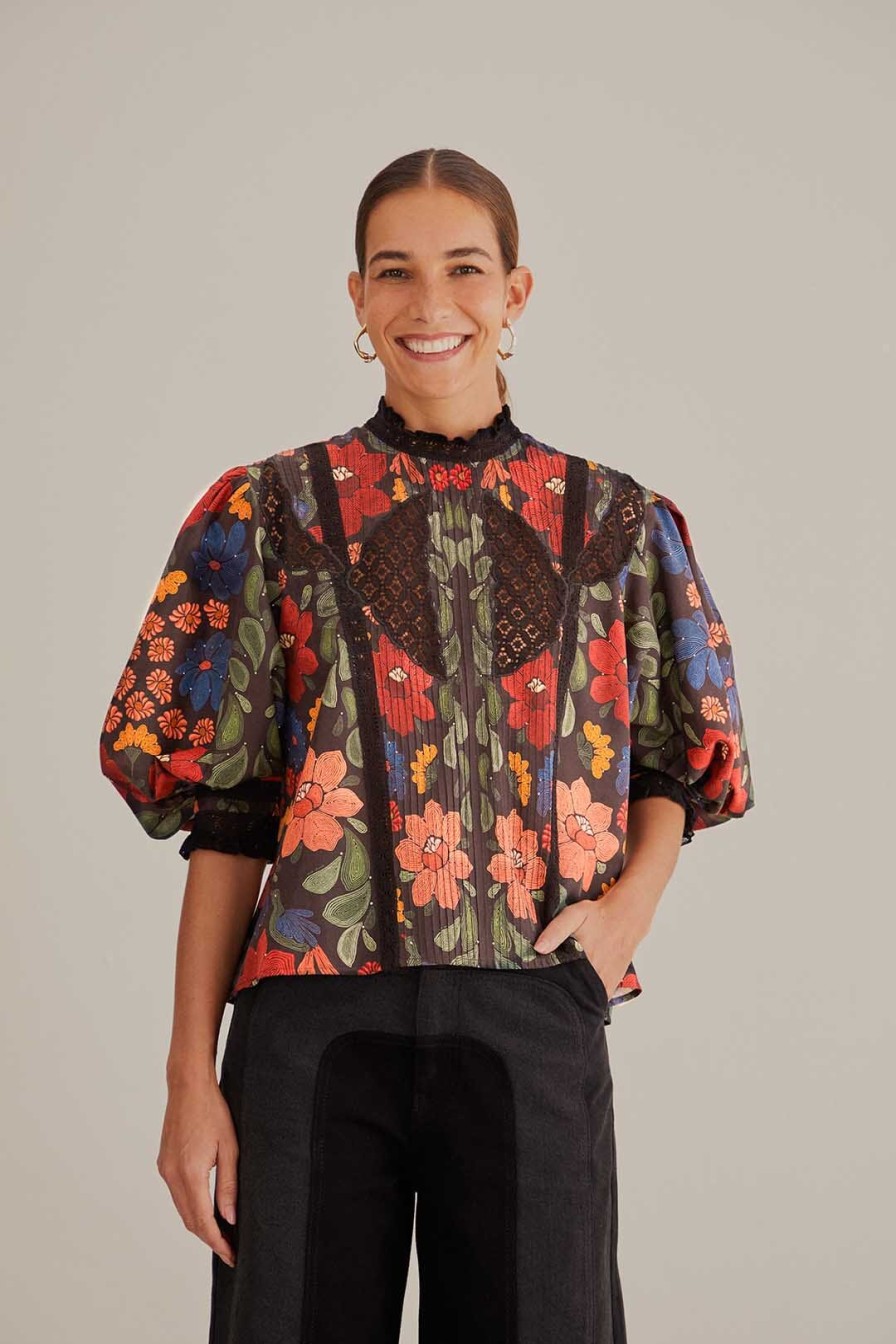 FARM RIO Tops & Shirts | K Blouse 315117 Stitched-Garden-Blac