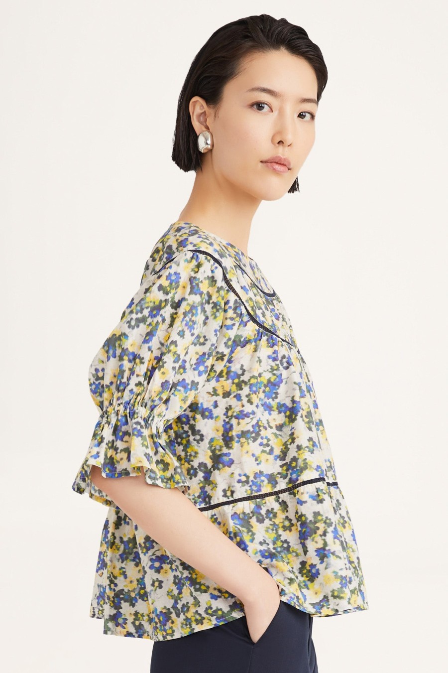 MERLETTE Tops & Shirts | Blouse 152N53Lp Sol Print Blue-Floral-Print