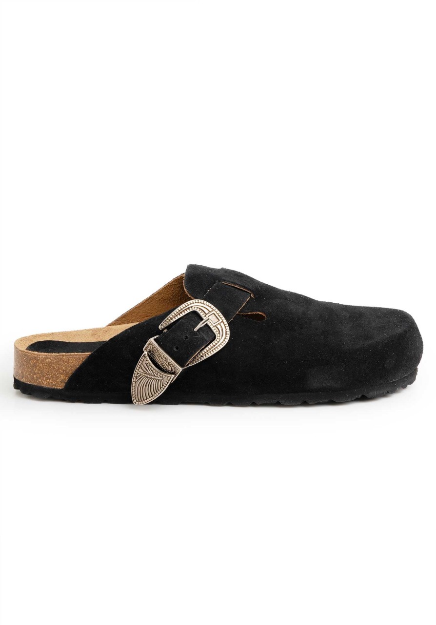 TAJI All Shoes & Socks | Sandal Donna Sabot Suede Nero