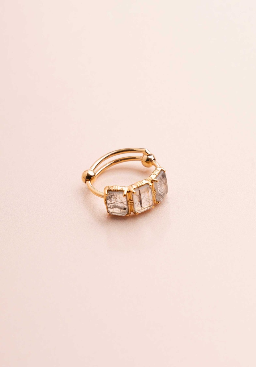 AU FIL DE LO All Jewelry | Ring Ba731 Quartz-Rutil-Noir