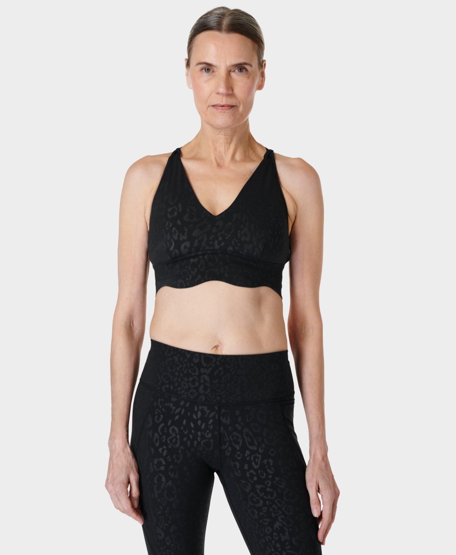 SWEATY BETTY Underwear | Power Contour Plunge Bra Sb8557Ae Black-Leopard-Emboss