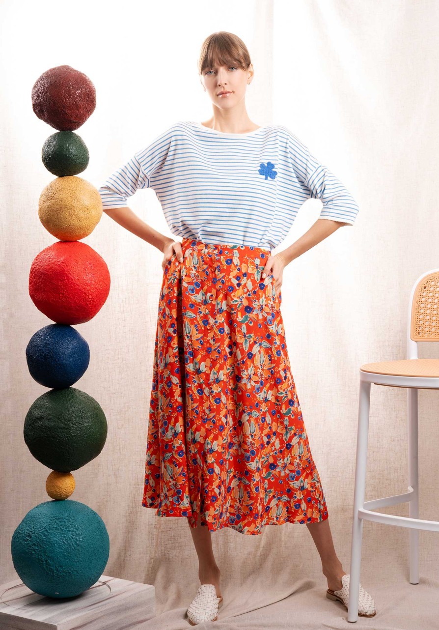 CLEMENCE Skirts | Skirt J9488 Orange-Navy